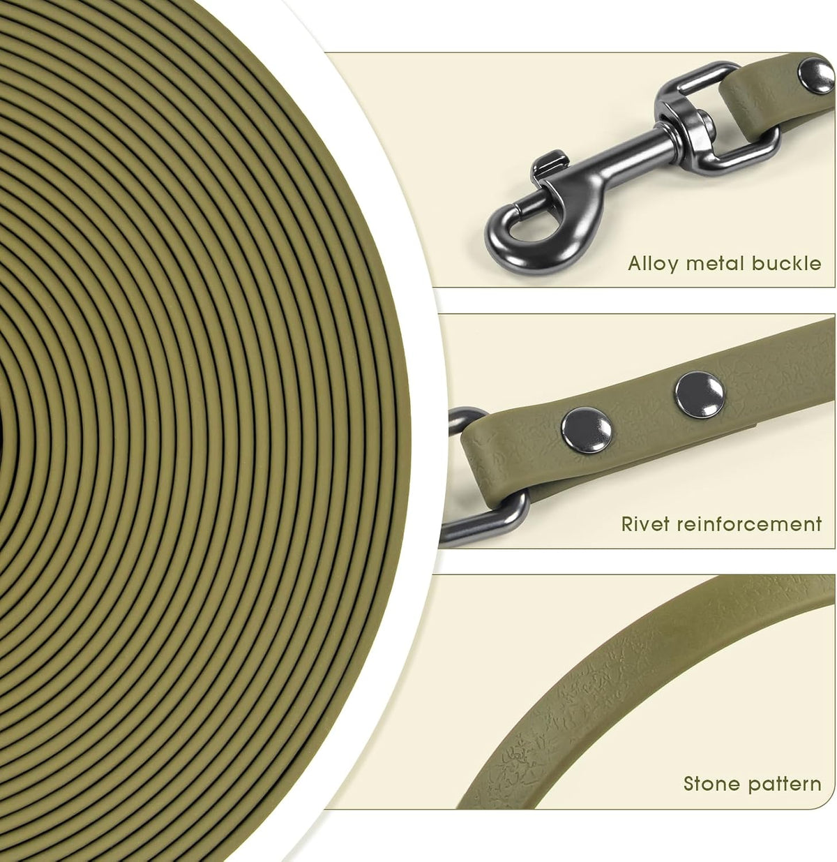 Wolfone Waterproof Dog Leash 10FT Long Line Training Leash for Dogs – Essentials for Dogs - 10ft x 0.52 IN / Army Green - image 3