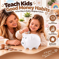 SOBEIT Piggy Bank for Kids Girls Boys, Glazed Ceramic Coin Bank - Style 1 White - image 3
