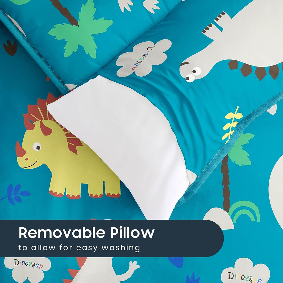 Wake In Cloud, Toddler Nap Mat with Pillow and Blanket - Standard - 50"x20" / Teal Blue - image 4