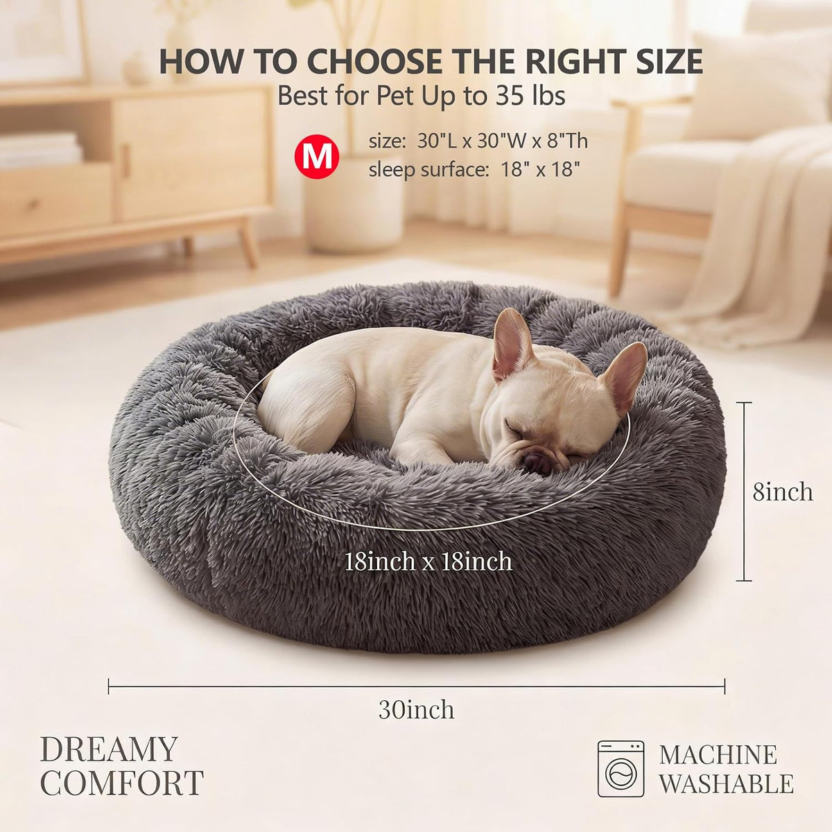 Small Calming Dogs Bed for Small Dogs Anti-Anxiety Machine Washable - Dark grey / 30 inches - image 3
