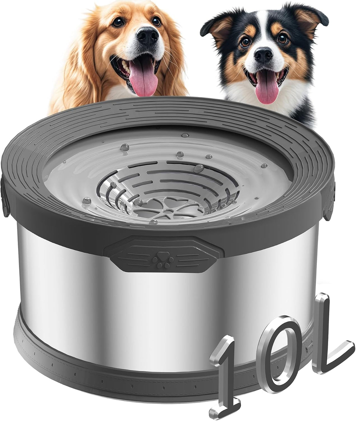 6.5L Dog Water Bowl No Spill 1.6 Gallon Stainless Steel Water Bowl - 10L+2 Filters