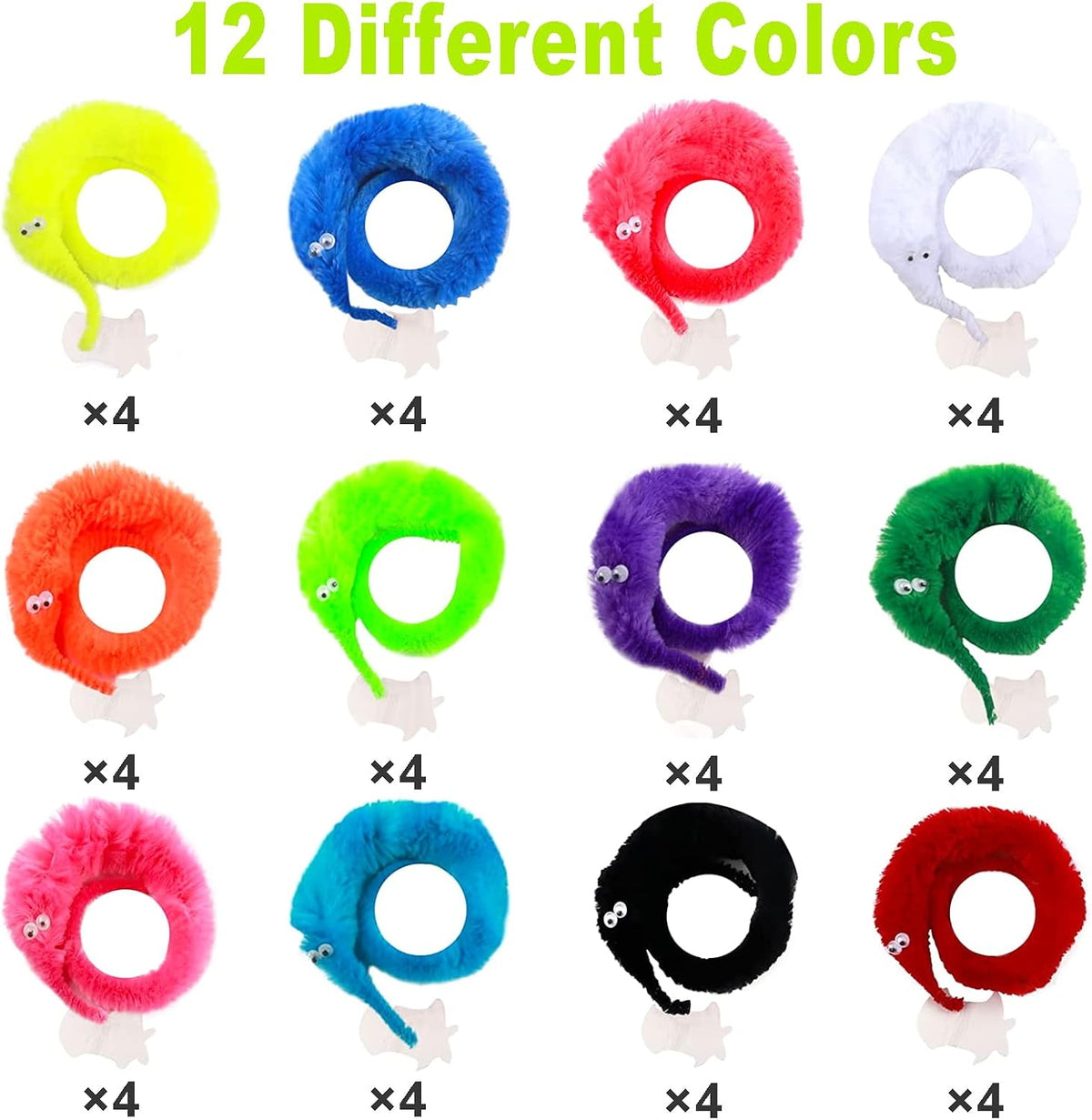 CCINEE 48 Pcs Magic Twisty Worm Wiggly Twisty Fuzzy Worms on a String - image 3