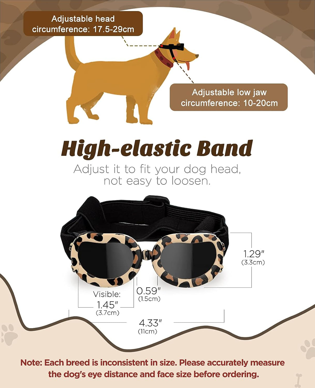 Lewondr Small Dog Sunglasses UV Protection Heart Shape Dogs Goggles - Black Brown Leopard / Solid - image 3