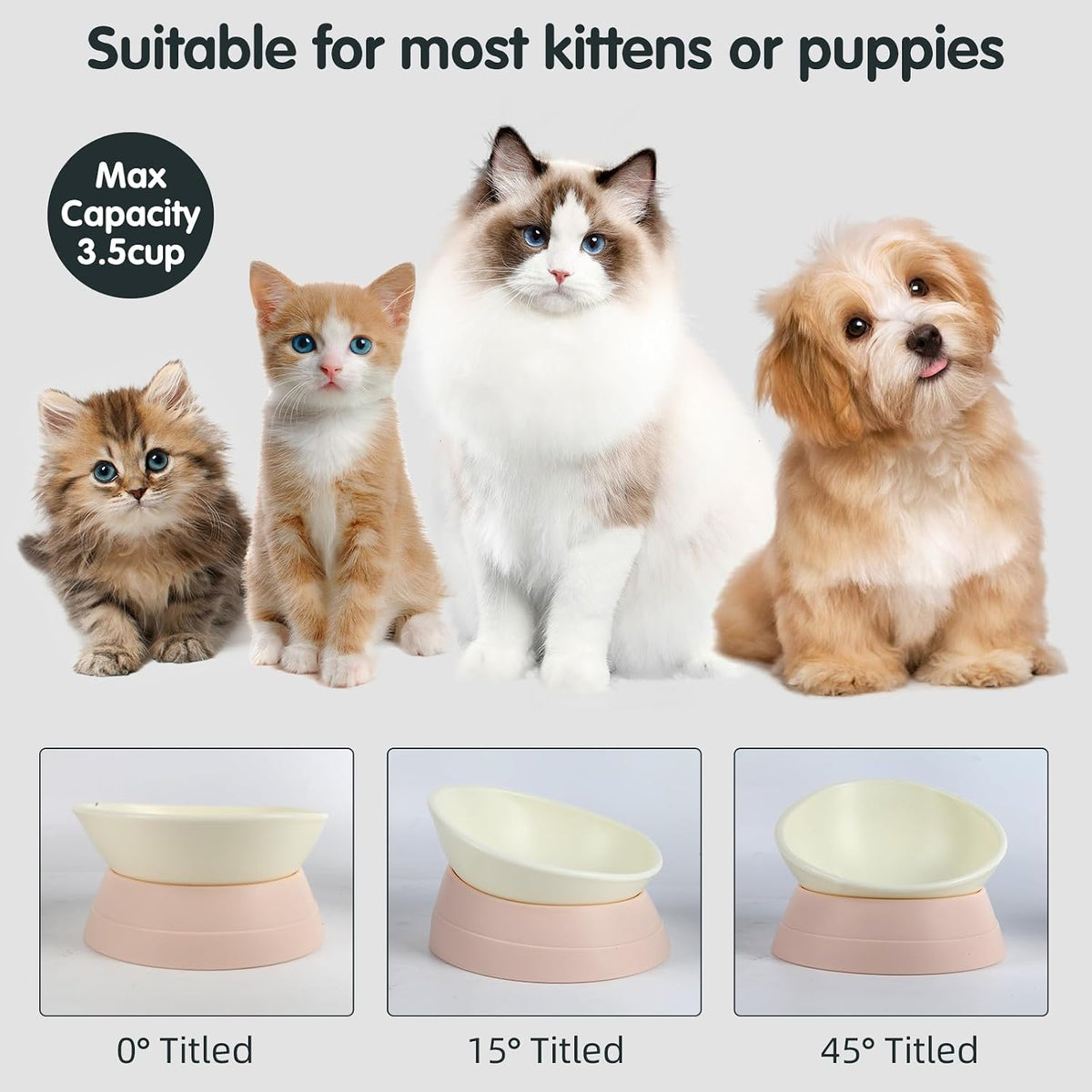 Bulldog Bowl Anti-Slip Dog Cat Dish Detachable Rubber Dog Bowl Pet - Lightpink / 3.5 Cup ( Medium/Large Dog ) - image 3