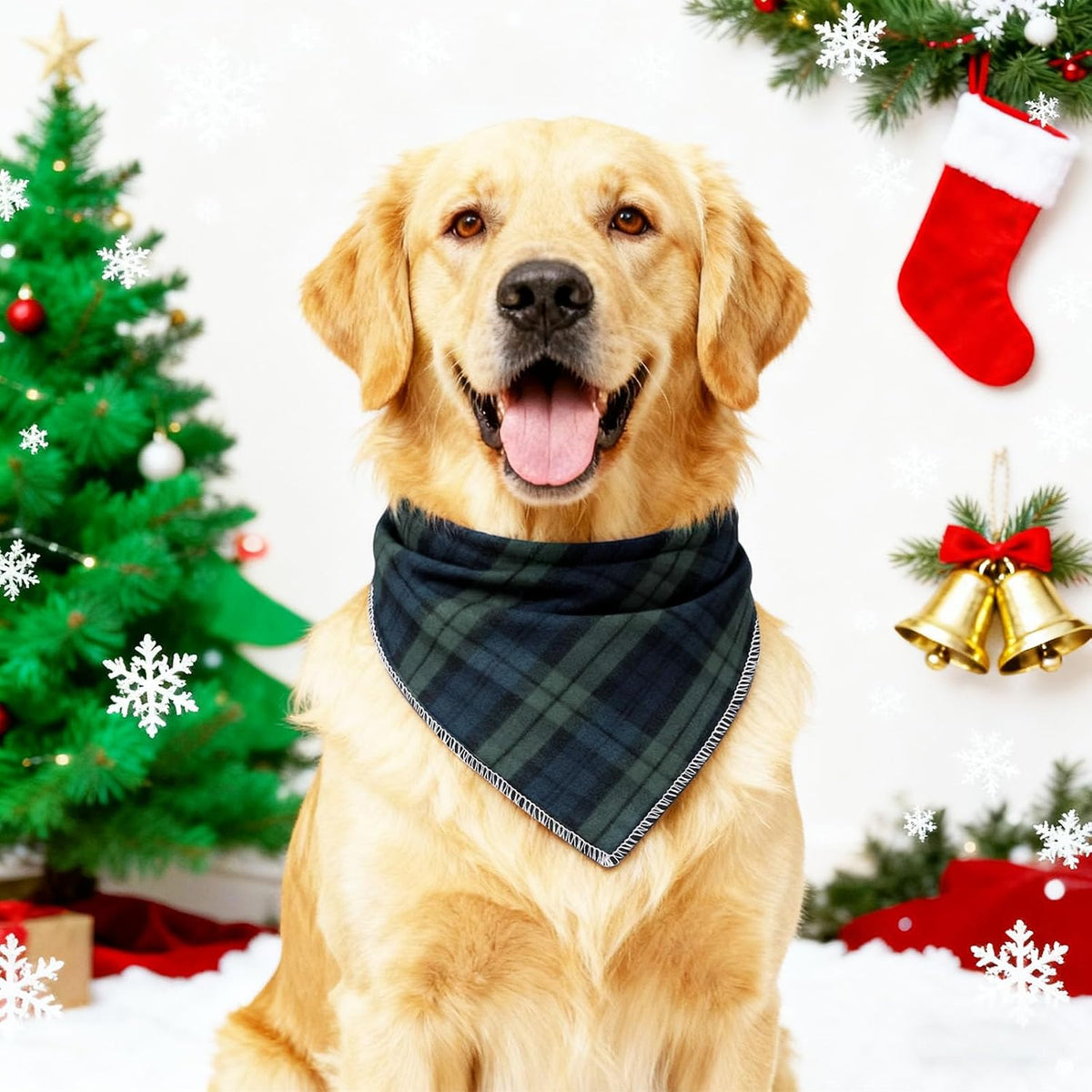 Dog Bandanas 1PC Washable Cotton Triangle Dog Scarfs for Small Medium - Small / Green Grid - image 4