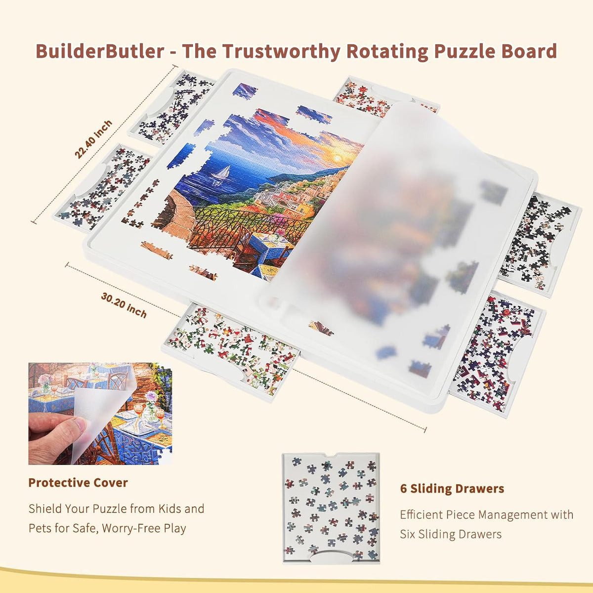 BuilderButler Lightweight 1500 Pieces Rotating Puzzle Board with 6 - Plastic-6 Drawers / Small-1000pcs - image 3