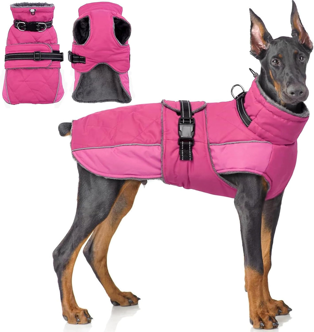 QBLEEV Warm Dog Jacket, Waterproof Dog Winter Coat with Harness – Essentials for Dogs - Rose Red / XXX-Large