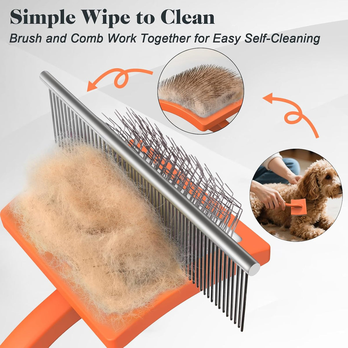 2PCS Slicker Brush for Dogs & Pet Comb - Orange / Large - image 4