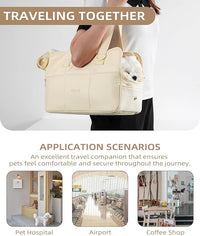 Dog Purse Carrier for Small Dogs Rabbit cat with Large Pockets, Cotton Bag, Dog Carrier Soft Sided, Collapsible Travel Puppy Carrier (Beige, 13.6" L x 6.5" W x 10" H)