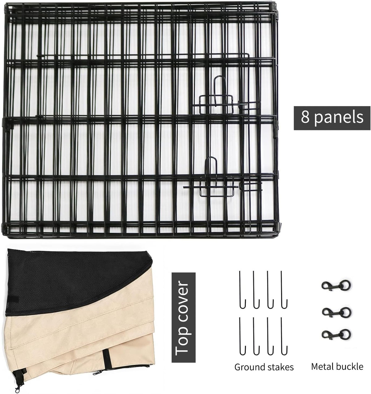 Foldable Metal Dog Exercise Pen/Pet Puppy Playpen Kennels Yard Fence - Tan / 36''H / Playpen+Top Cover - image 4