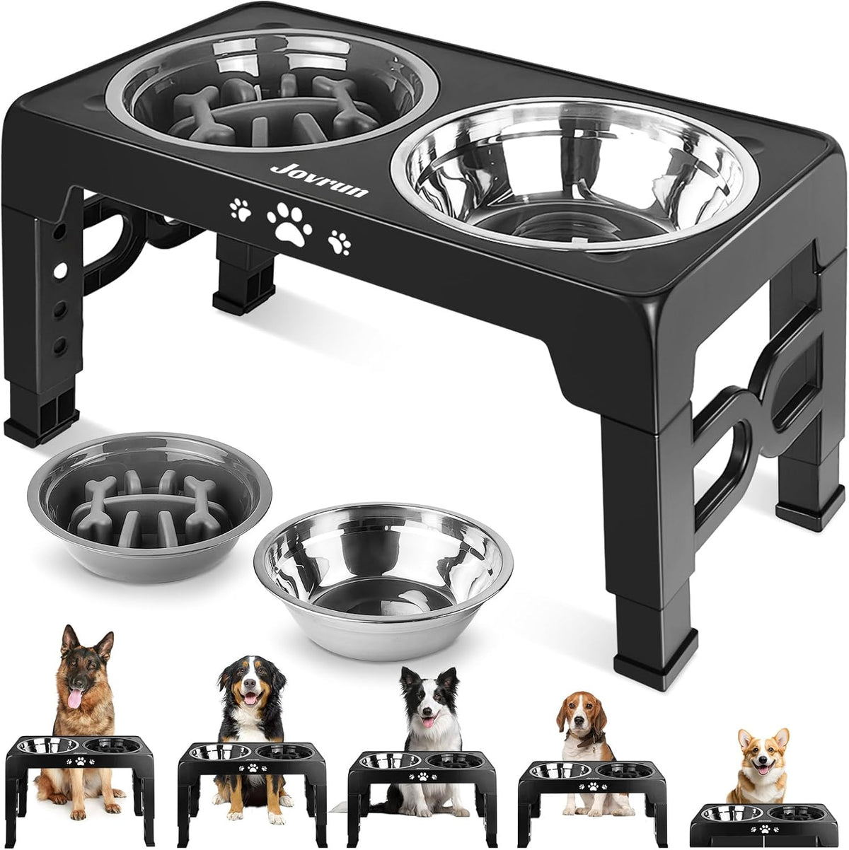 Elevated Dog Bowls for Medium Large Size Dogs - Black / Medium Large / 1 Basic&1Slow Bowl