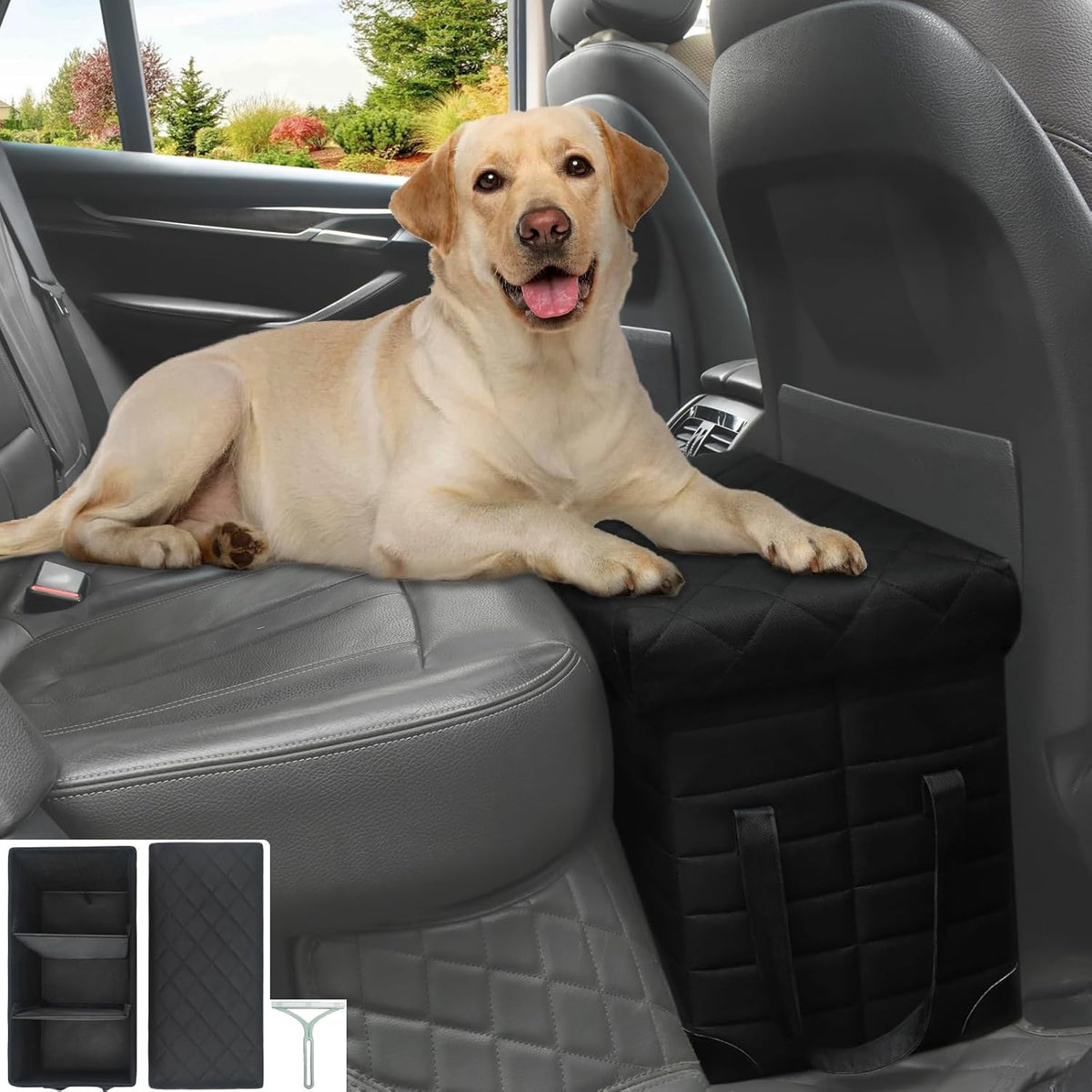 Car Back Seat Extender for Large Dogs up to – Essentials for Dogs - Black+Fur Remover Brush