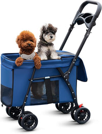 Pet Stroller Cat Dog Stroller Travel Folding Pet Carriers（Blue）