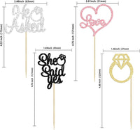 Gyufise He Asked She Said Yes Cupcake Toppers Gold Glitter Diamond - Multi - image 2