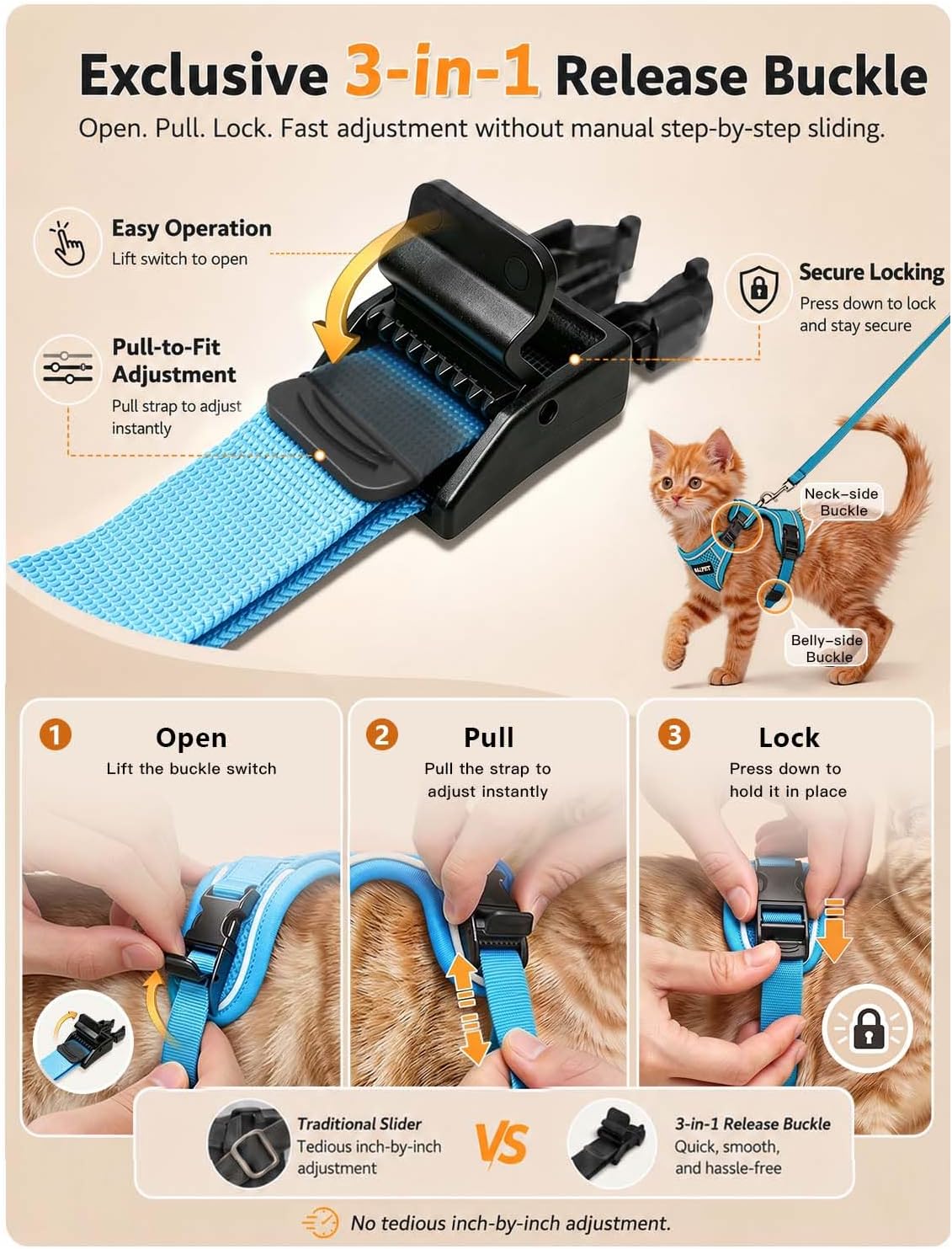 Cat Harness and Leash Set, Escape Proof Kitten Harness, Black - Night Blue / X-Small (4-6lb) - image 4