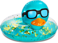 POZA inflatable duck pool float tube with gold confetti, sunglasses and orange beak - view 9