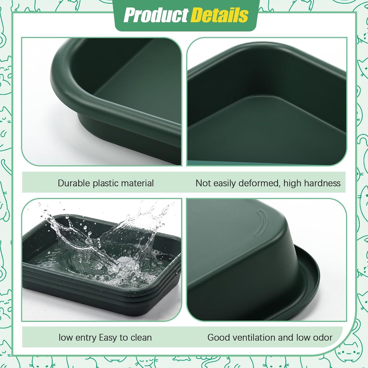 Uiifan 3Pcs Low Entry Cat Litter Box - Dark Green / 17 x 12 x 3.1 - image 4