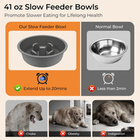 URPOWER Mess Proof Elevated Dog Bowls 4 Height Adjustable Raised Stand – Essentials for Dogs - Grey / Large - image 3
