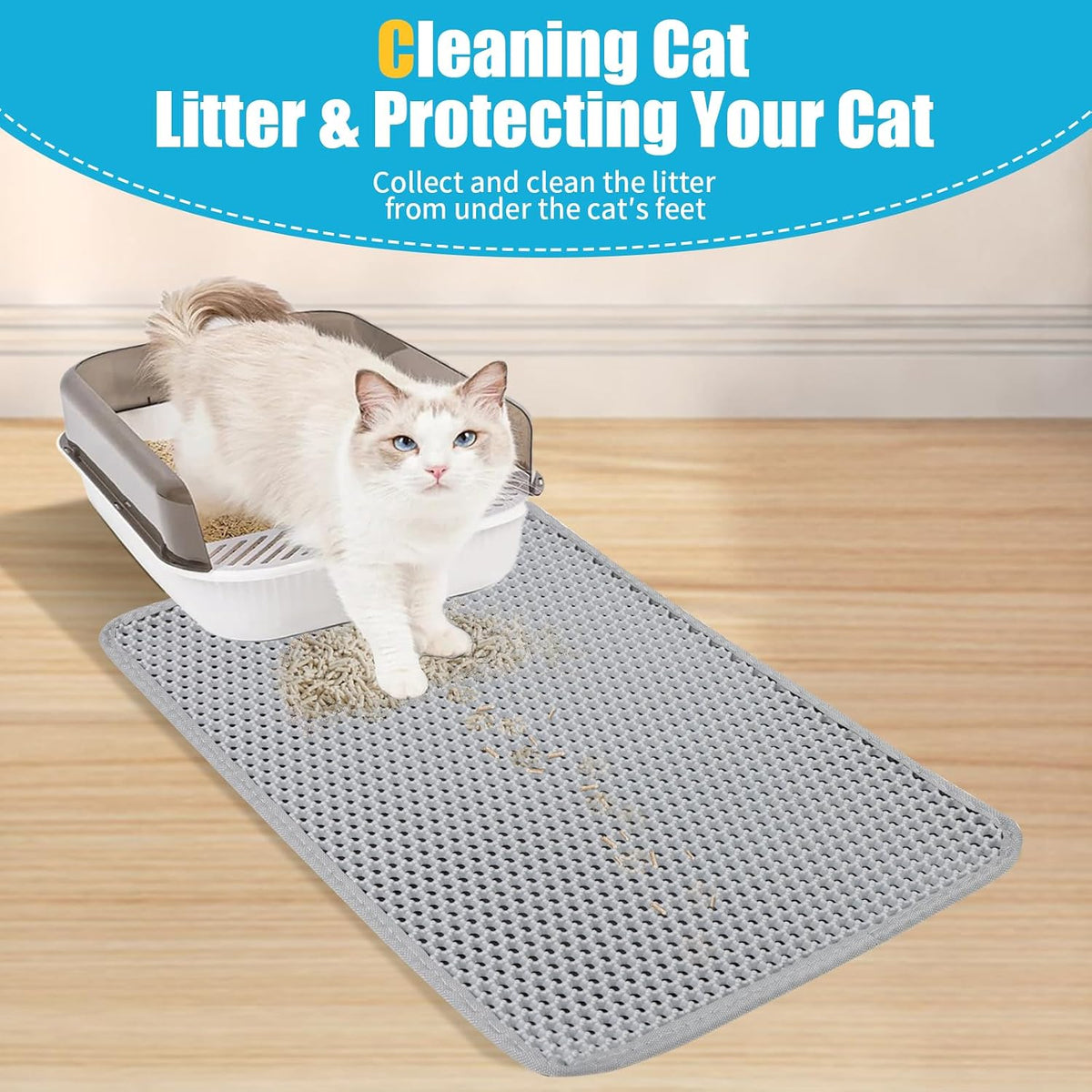 Cat Litter Mat 35"x24", Double Layer Waterproof Litterbox Mat - 24" x 30" / Gray - image 4