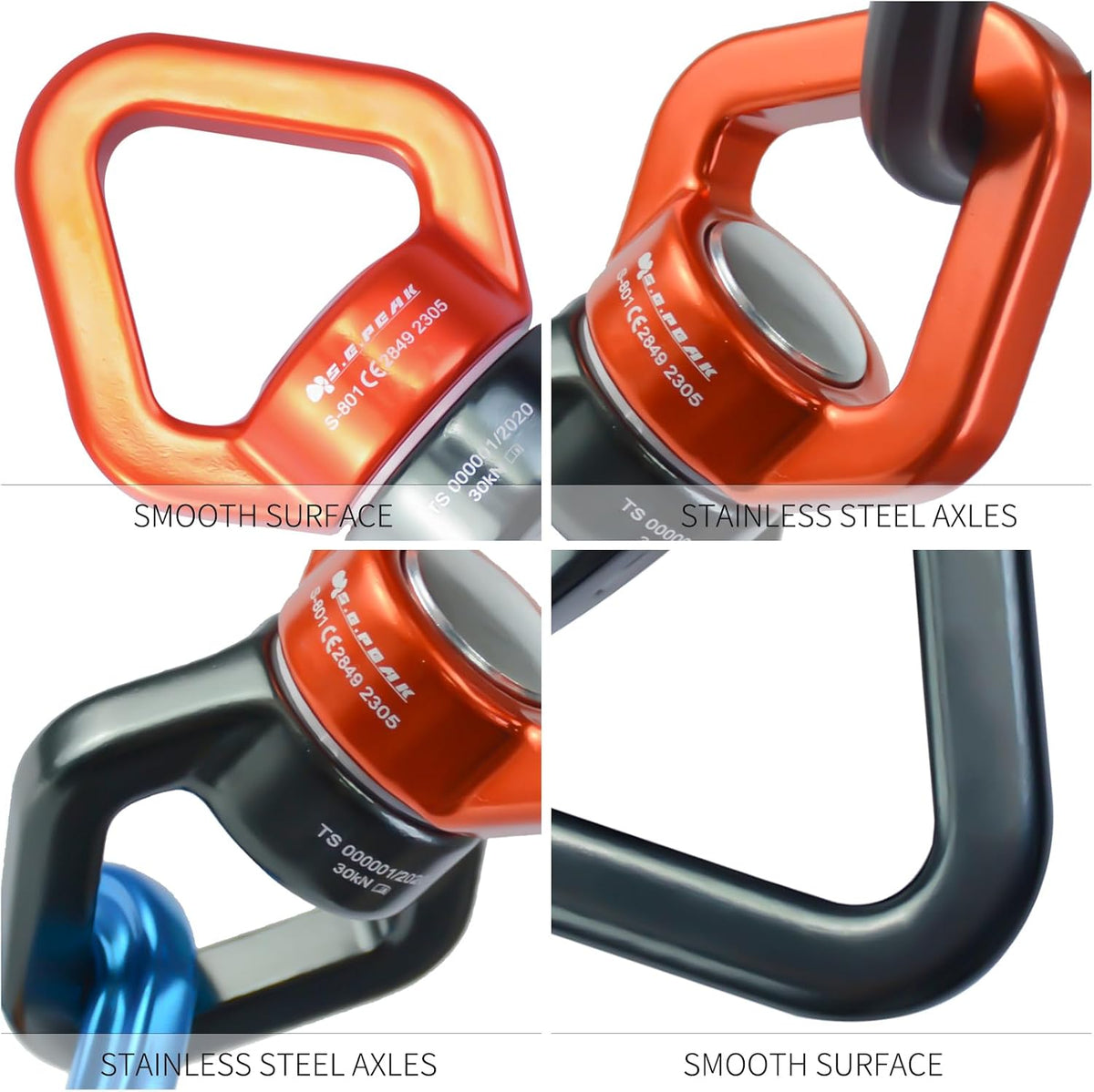 S.E.PEAK black anodized aluminum 35kN swing swivel with 360 degree rotation - view 11