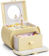 VLANDO 2 Layer Girls Musical Jewelry Box with Ballerina and Large - F.Yellow