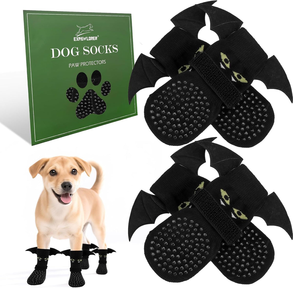 Anti Slip Dog Socks to Prevent Licking Paws - Small (4 Count) / Black Devil
