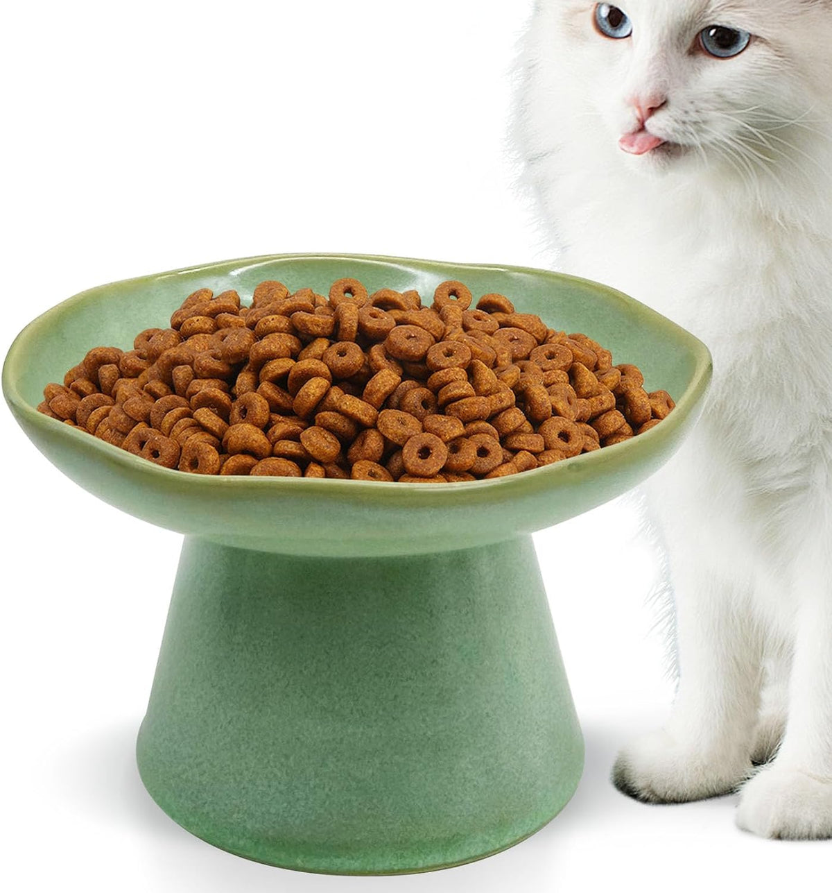 VCEPJH Elevated Cat Bowls 6.1in Wide Shallow Ceramic Raised Food Dish – Essentials for Cats - Green(Pack of 1)