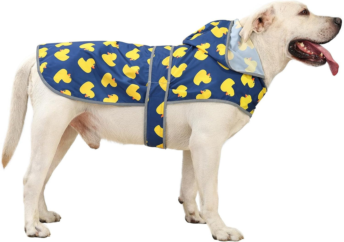 Dog Raincoat, Waterproof Dog Rain Jacket with Hood - Navy Blue Duck / X-Large