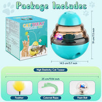 Tumbler Cat Toys for Indoor Bored Cats,Fun Wand Toy and Feather Toys Slow Feeder with Flash Ball,Cat Toys for Indoor Cats to Loss Weight and Exercise Feeding Pet Supplies Birthday Gift (Blue)