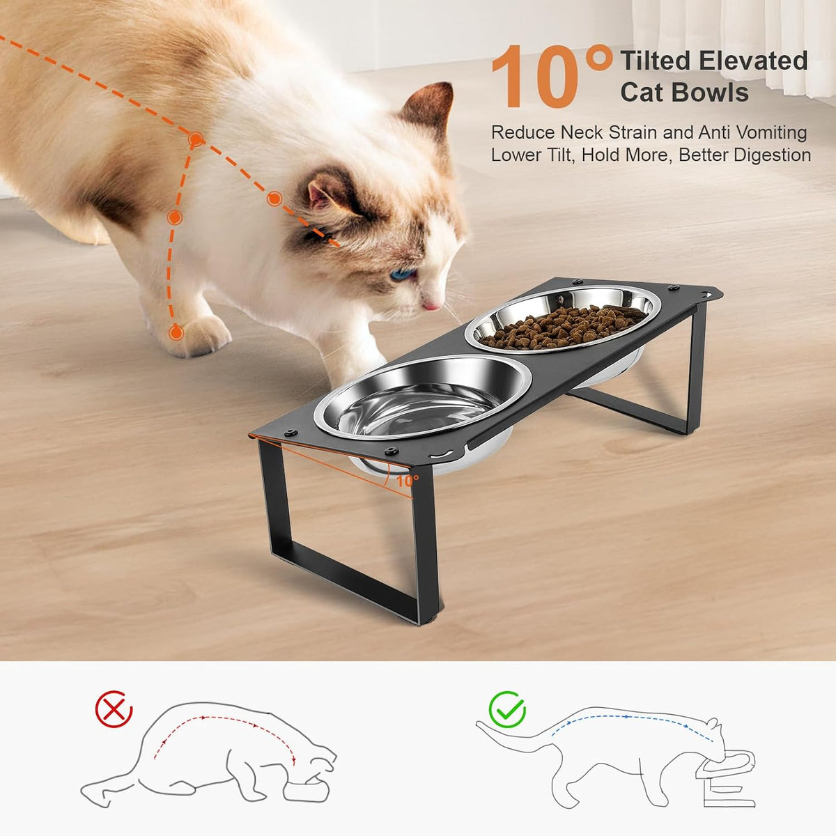 2 Set Elevated Cat Food Water Bowls - Black- 1pack - image 2