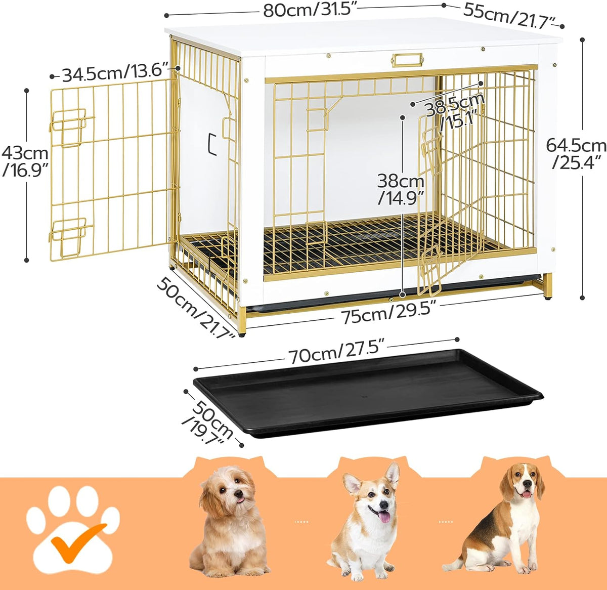 HOOBRO Dog Crate Furniture, 38.6" Large Dog Kennel Indoor - 31.5"L x 21.7"W x 25.4"H / White - image 3