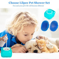 Dog Grooming Brush, Lilpep Pet Shampoo Bath Brush Soothing Massage Rubber Comb with Adjustable Ring Handle for Long Short Haired Dogs and Cats (Blue, set)