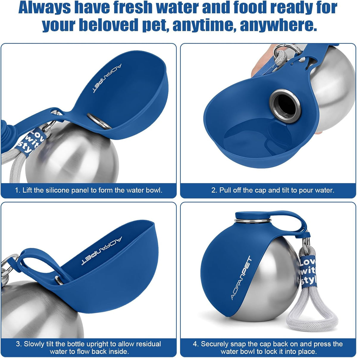 Portable Dog Water Bottle - Sapphire Blue - image 3