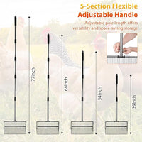 OZRVYNDAREL15 Heavy Duty Chicken Poop Scooper - All Metal Adjustable Handle (39" to 77"), Stainless Steel Sifting Shovel for Coop Cleaning, Small Mesh Design for Fine Waste, Includes Non-Slip Gloves