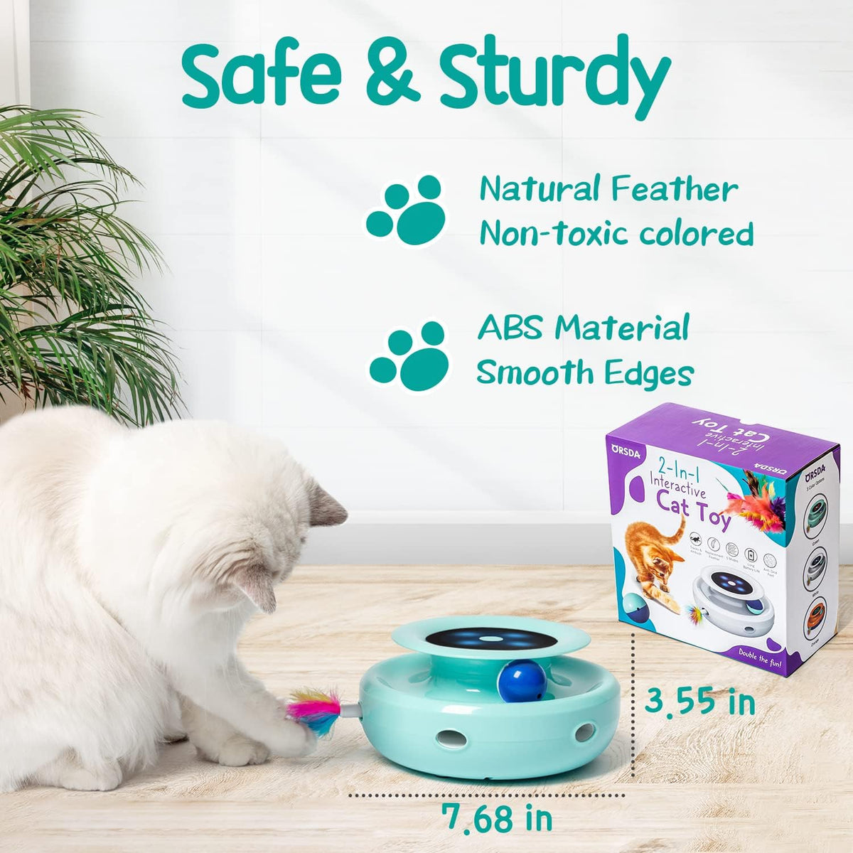ORSDA 2in1 Interactive Toys for Indoor Cats, Timer Auto On/Off - Robin Egg Blue - image 3