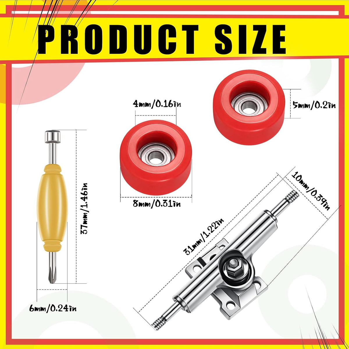 Zhehao fingerboard wheels and trucks set with four bearing wheels, two alloy trucks and two screwdri - view 7