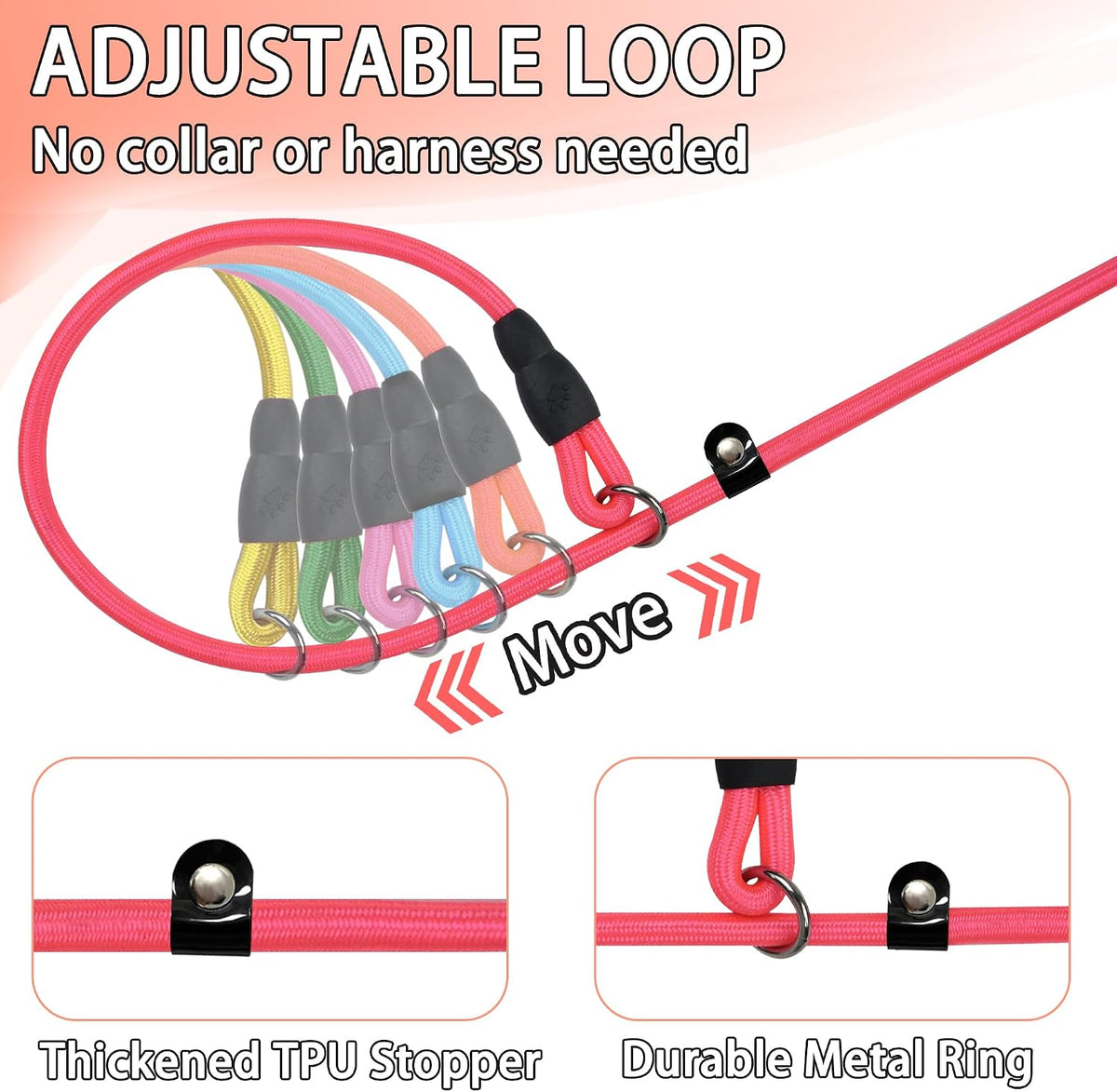 FOVRLZSE 5-Pack Dog Slip Leashes 4.6FT Nylon Training Lead - Pastel Hue - image 3