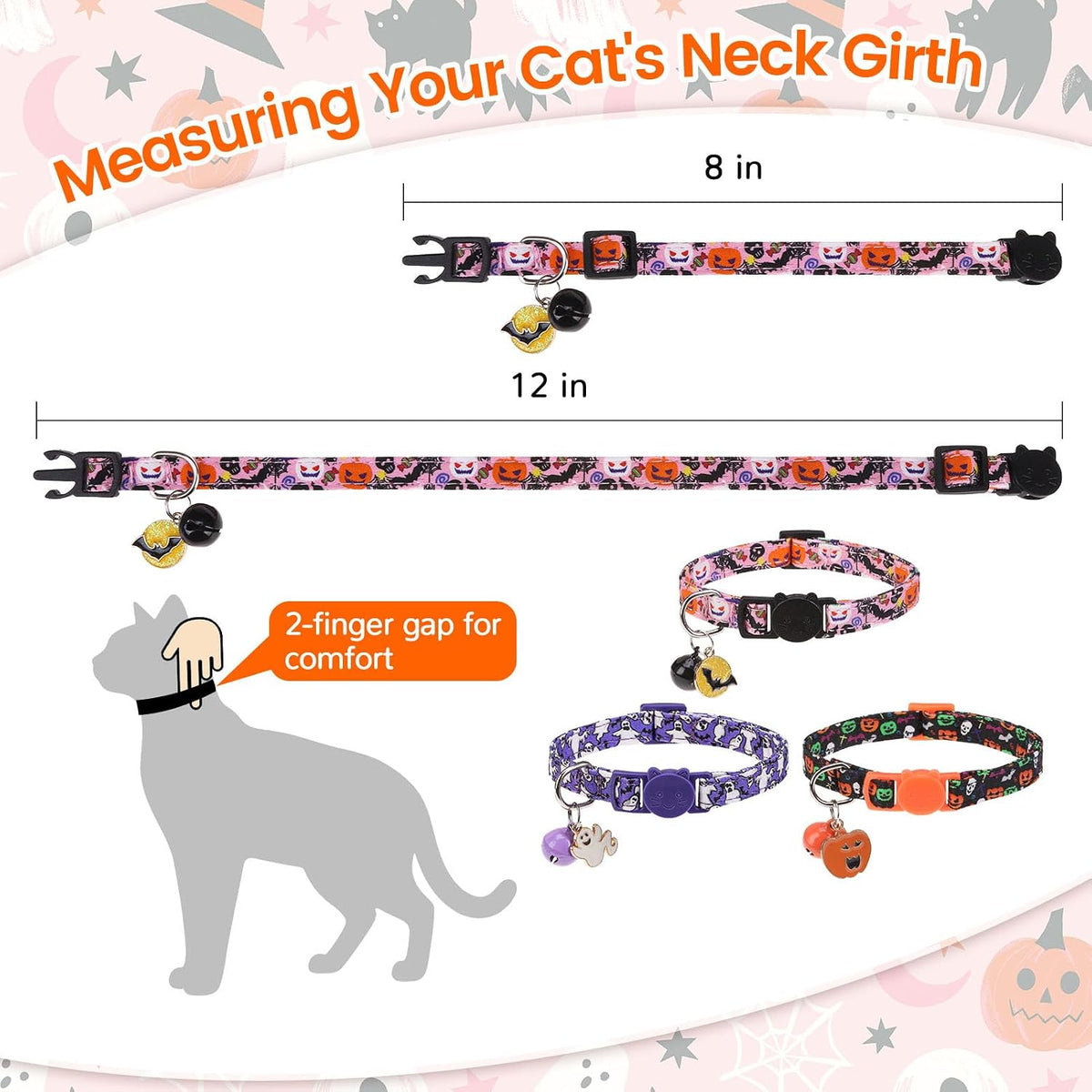 BINGPET Halloween Cat Collar Breakaway - Halloween(Purple+Pink+Black) - image 3