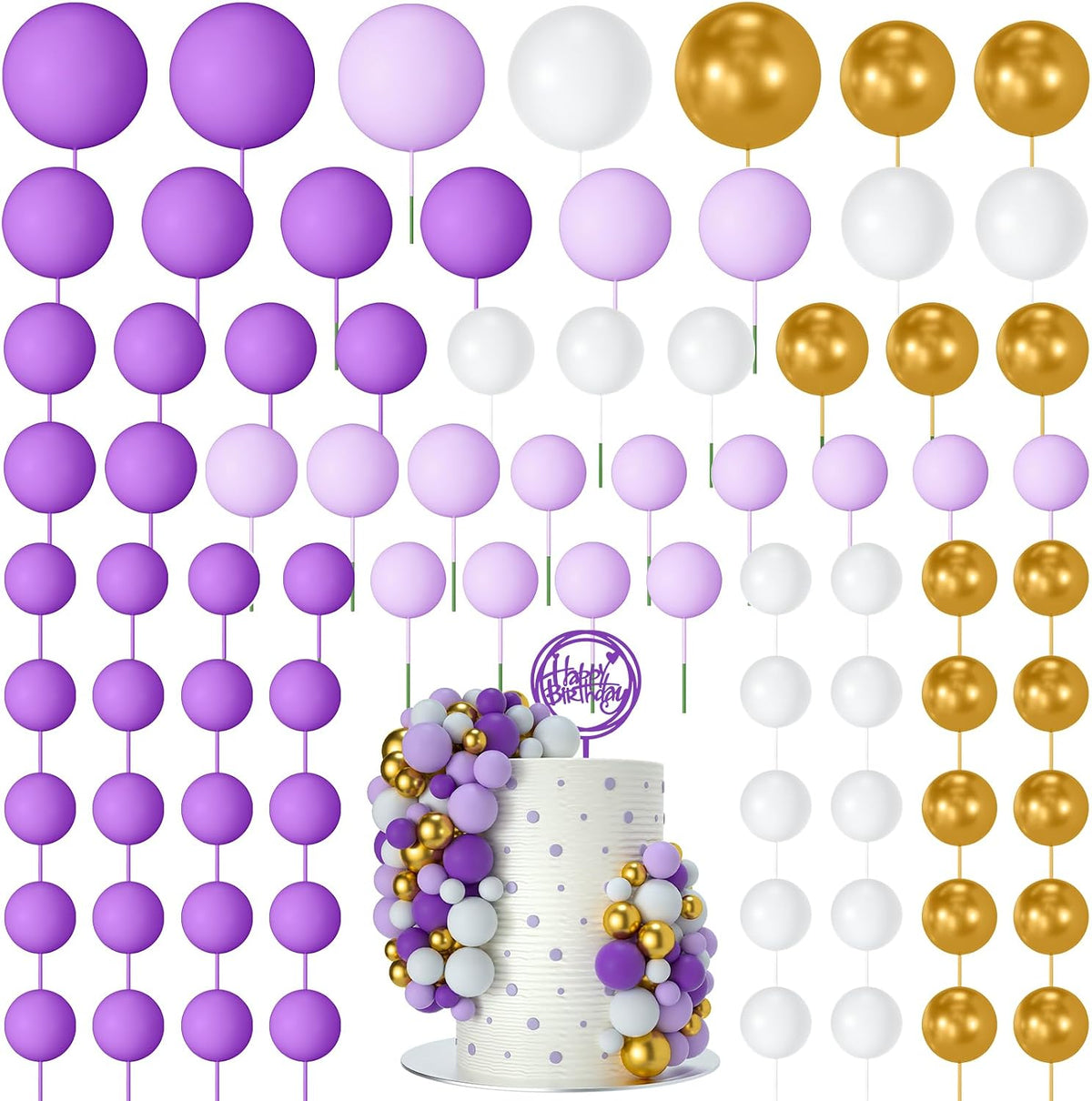 NACHLYNN 80 Pcs Cake Balls Decorations Mini Balloon Cake Topper Balls - Purple Gold Series