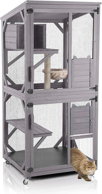 Aivituvin Cat House Outdoor Catio Cat Enclosures on Wheels 70.9" - 31.5"D x 70.9"W x 31.5"H Gery