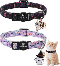 2 Pack Cute Cat Collars - Cartoon Bee Ladybug Breakaway Cat Collar with Bell & Matching Pendant - Spooky Halloween