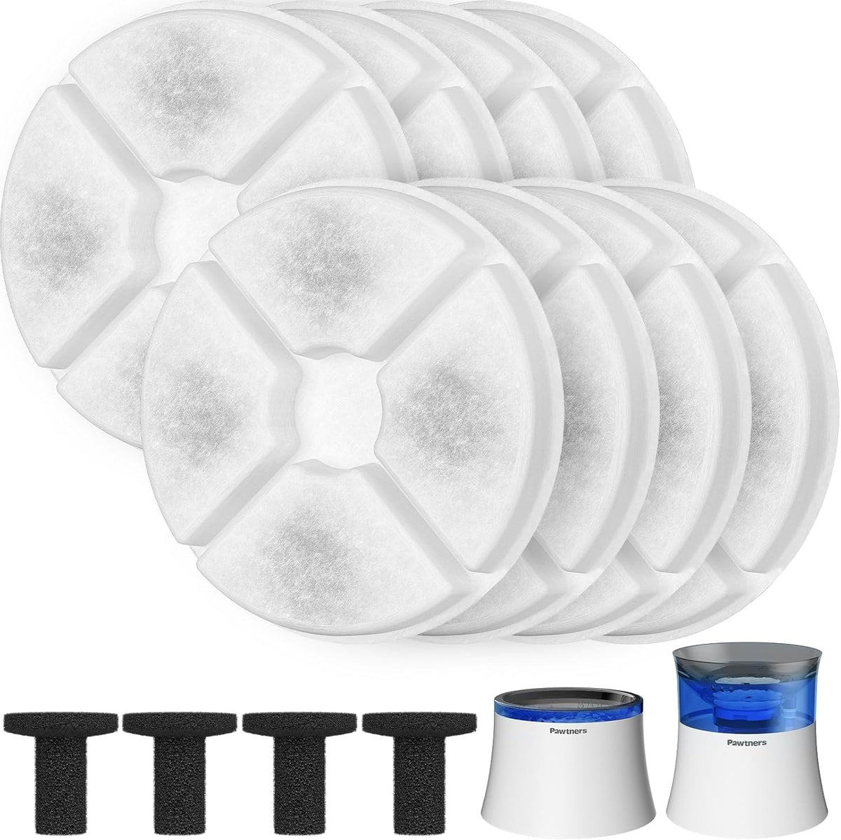 8 pack replacement dog water fountain filters with 4 sponges for Pawtners fountains