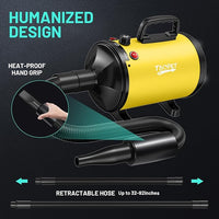 Dog Dryer High Velocity Dog Hair Dryer with 4 Nozzles 5.2HP/3800W (Professional Super Cyclone), Stepless Adjustable Speed Temperature Dogs Grooming Blow Dryer with Heater for Pets Hair Dryer, Yellow