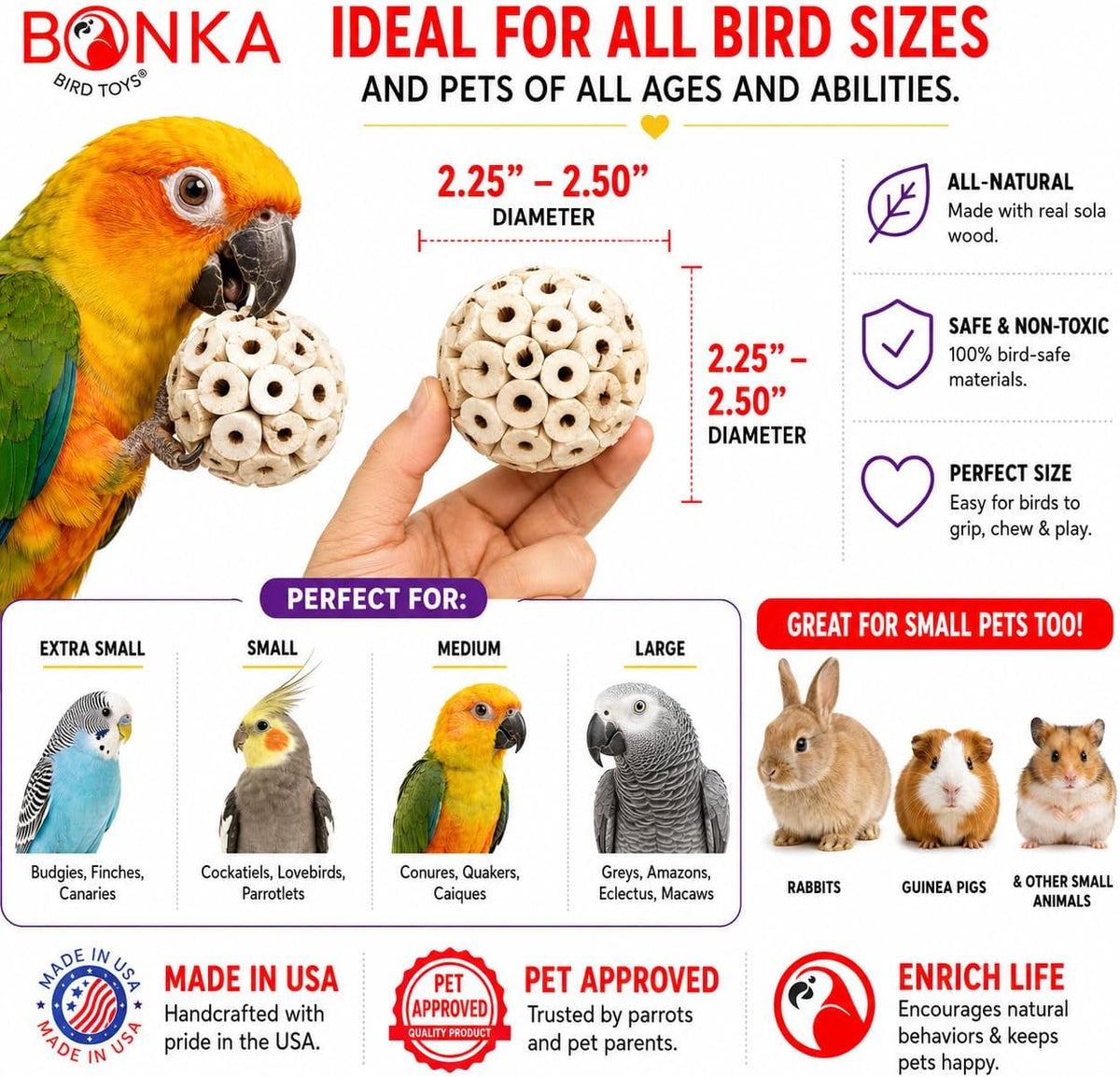 Bonka Bird Toys 2117 Pk6 Sola Atta Balls Foot Talon Craft Part Parrot - Pk3 Sola Atta Balls - image 4
