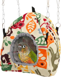 Wontee Bird Plush Hammock Parrot Hanging Snuggle Cave Happy Hut Tent - M / Beige Pattern