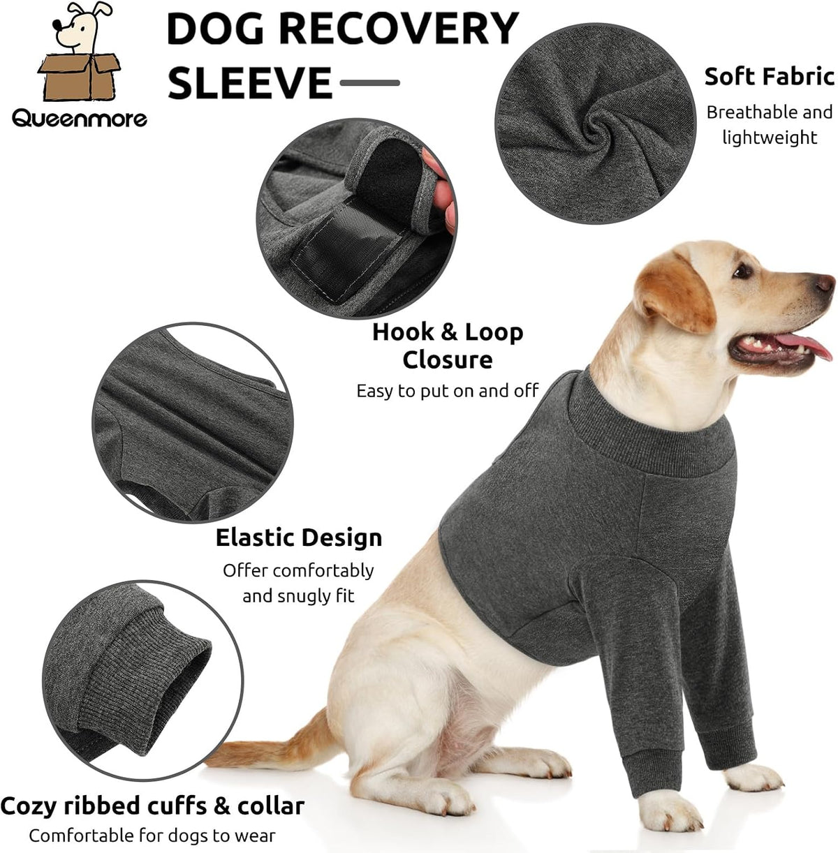 Queenmore soft cotton dog recovery sleeve for front legs with adjustable fasteners - view 2