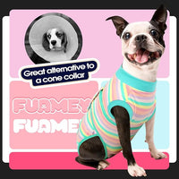 FUAMEY Recovery Suit for Dogs After Surgery,Soft Breathable Dog Bodysuit E-Collar & Cone Alternative Surgical Suit,Male Female Dog Neuter Spay Suits Anti Licking Wounds Onesie Mint Green Stripes L