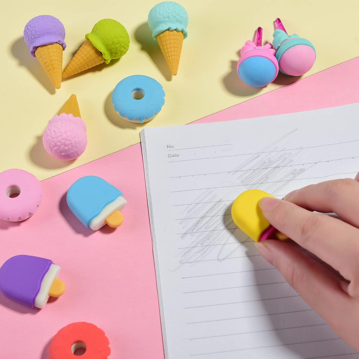 15Pcs Cute Fruit Erasers for Kids - Ice Cream - image 4