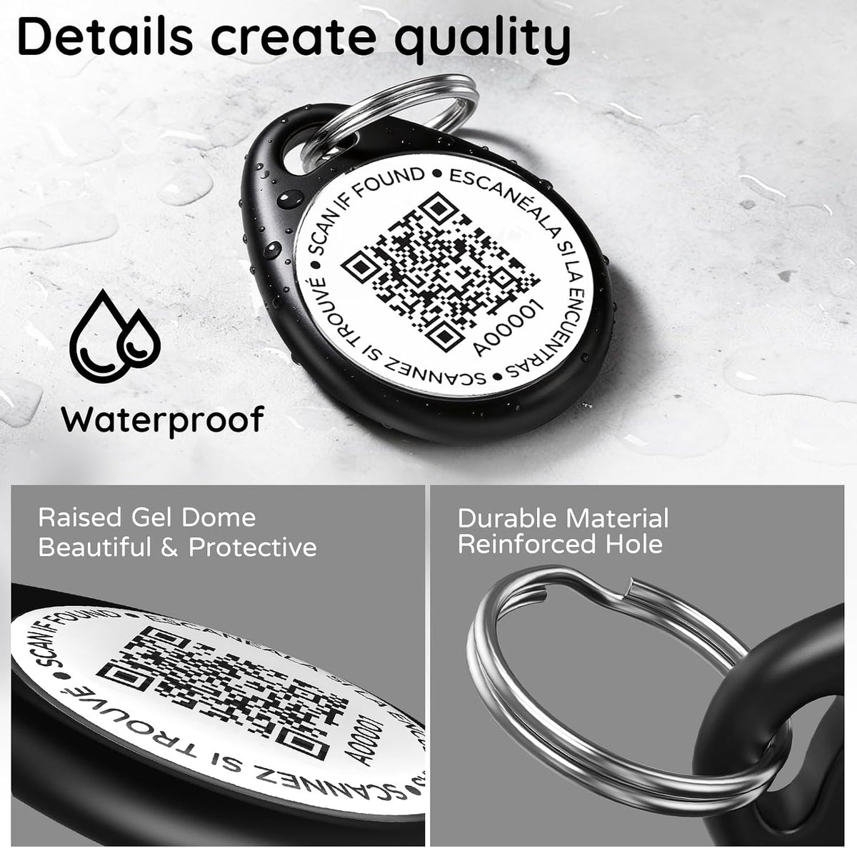 QR Code Cat Tags Personalized Small, Real-time Alerts, Pink – Essentials for Cats - 1 Pack Black Rocky / Large-1.2"*1.4" - image 3
