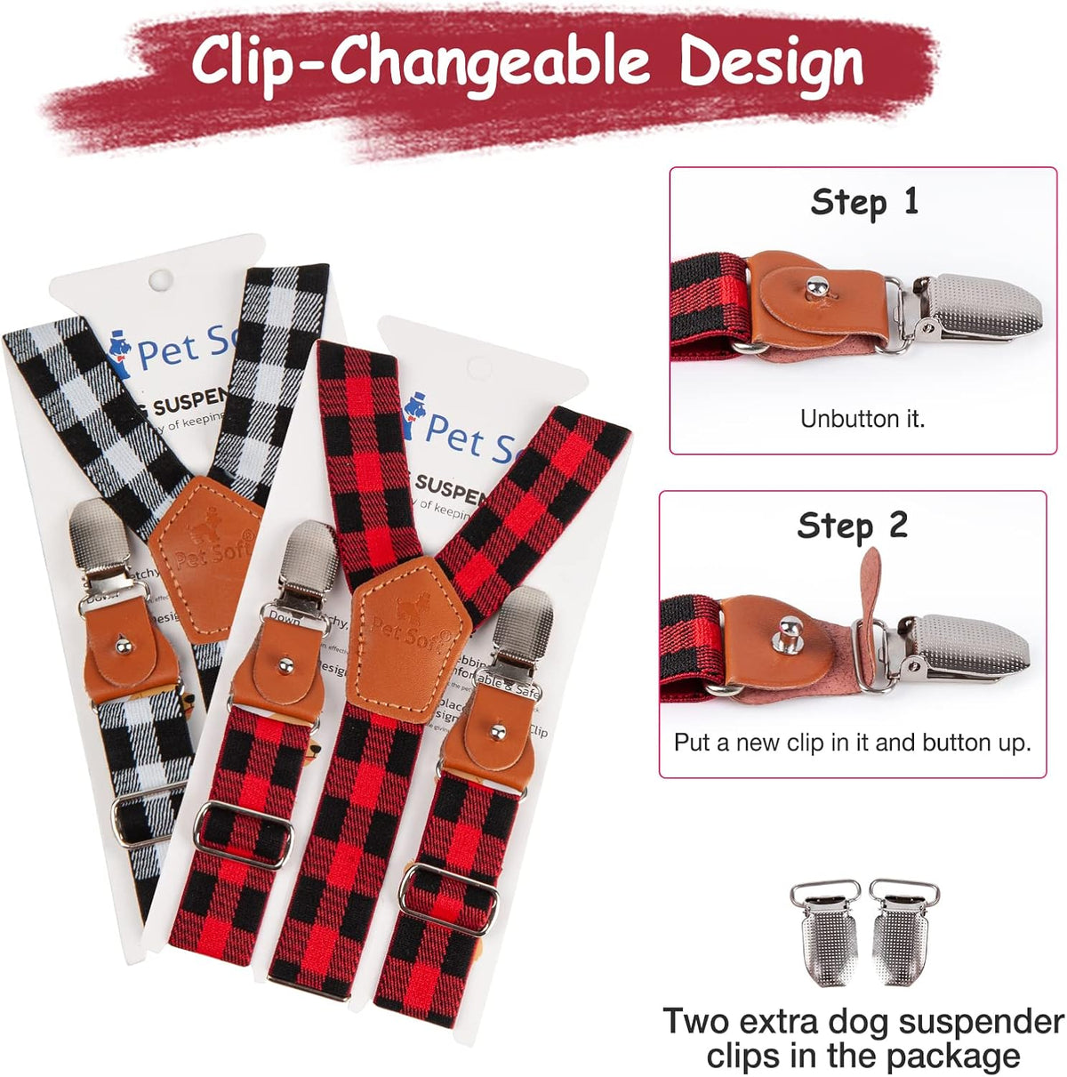 Pet Soft Dog Suspenders 2 Pieces Female Dog Diaper Suspenders - Plaid / Medium/Large - image 3